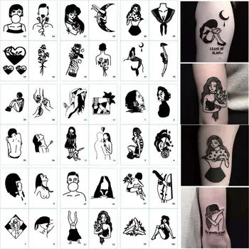 100шт Временные татуировки на руке Поддельные Наклейки с татуировками Черная серия Татуировка Женская Рука Нога Цветы Татуировка