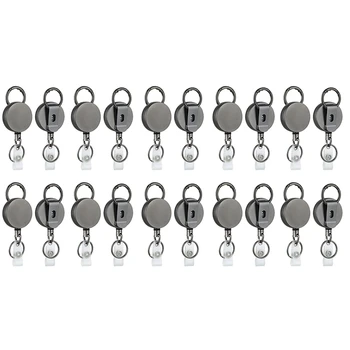 20 Упаковок сверхмощных выдвижных катушек для бейджей, металлический держатель для бейджа ID С зажимом для ремня, кольцо для ключей для именной карточки, брелок для ключей