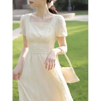 2023 Новое женское французское Белое платье, летнее платье с коротким рукавом, Нишевая дизайнерская одежда с супер сказочным темпераментом, юбка