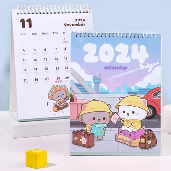 2024 Новая Ограниченная серия календарей серии Mitao Cat Travel Лунный Медово-Персиковый Серый Аниме Милый Рабочий календарь Мультяшный Декор рабочего стола