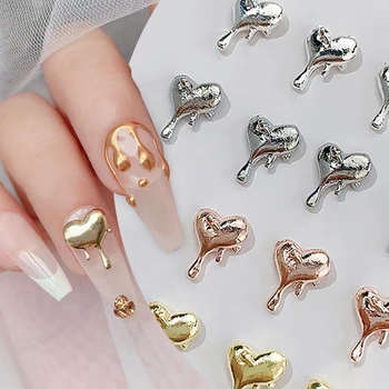 3D Подвески для ногтей в виде сердца Из металлического серебра, бусины из сплава Розового золота, украшения для ногтей, Металлические Роскошные Детали для ногтей, Аксессуары для маникюра Diy