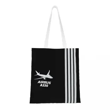 Airbus A330 Captain Stripes Сумки для покупок с продуктами, холщовая сумка для покупок, сумка через плечо, сумка для авиационного самолета большой емкости