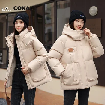 COKAL новая зимняя куртка пальто женский пуховик из мягкого хлопка с капюшоном толстые теплые ветрозащитные студенческие
