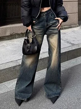 Duomofu Синие классические прямые свободные женские джинсы в американском ретро стиле, осенние новые базовые женские джинсы с высокой талией, облегающие Модные джинсы полной длины