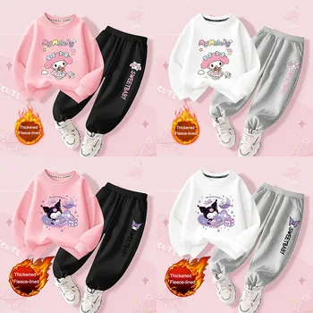 Kawaii Miniso Kuromi My Melody/ Комплект Детского верха и низа 2023, Зимняя одежда с Флисовой подкладкой для девочек, Корейская осенняя одежда