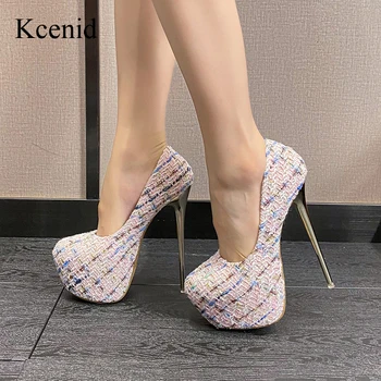 Kcenid/ Весенне-осенние элегантные туфли-лодочки на платформе, женские туфли на высоком каблуке, свадебные туфли-лодочки на шпильке с круглым носком для стриптиза, женские вечерние туфли-лодочки