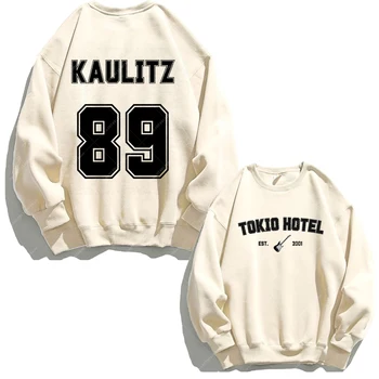 Tokio Hotel Хлопковая флисовая толстовка Осень зима с длинными рукавами и принтом для поклонников моды, предметы первой необходимости, бежевая толстовка с круглым вырезом Kaulitz