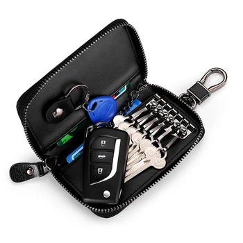 Автомобильный брелок для ключей из натуральной кожи, сумка для ключей, кошелек, 8 крючков, застежка-молния для мужчин и женщин
