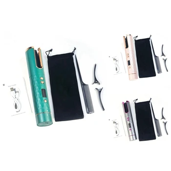 Беспроводная автоматическая плойка для завивки волос, USB-щипцы для завивки, ЖК-дисплей, беспроводные керамические вращающиеся инструменты для завивки, розовый