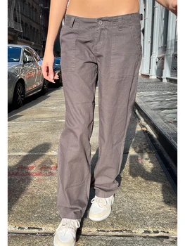Винтажные однотонные повседневные брюки-карго с карманами, сексуальные мешковатые прямые брюки с низкой талией, женские Y2k, уличная одежда, свободные спортивные штаны, шикарные