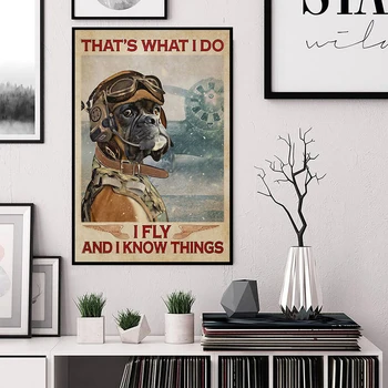 Винтажный плакат с собакой-пилотом, принт на холсте Cool Boxer, картина 