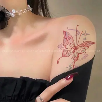 Водонепроницаемая наклейка с татуировкой на груди Поддельные татуировки Женские Сексуальные наклейки с красочными бабочками Tatto Temporary Art Cute Body