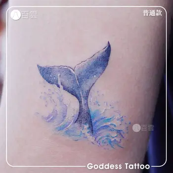 Временные татуировки с изображением синего кита и рыбьего хвоста из мультфильма для женщин, милые татуировки, водонепроницаемые Временные наклейки для детей