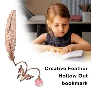 Высококачественный железный держатель для книг с рисунком из перьев, закладка с кисточками-бабочками, стильная металлическая китайская закладка из перьев