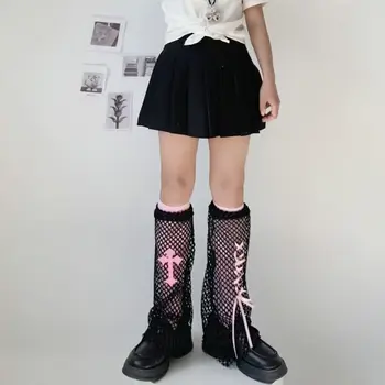 Готические носки с вырезами в виде креста, панк Y2k, Летние Носки с дышащим ремешком, Темные Японские женские Длинные носки Jk в стиле Харадзюку