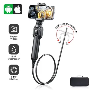 Двусторонний поворотный эндоскоп с артикуляцией Промышленный эндоскоп 8,5 мм Змеиная камера для осмотра автомобилей с 8 светодиодами для IOS Android