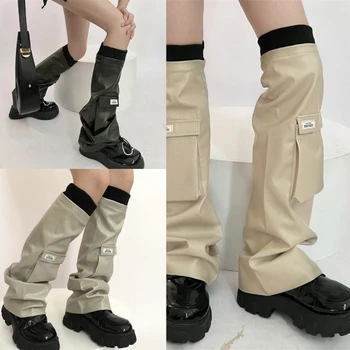 Длинные Носки Y2k из готической искусственной кожи Гетры Носки для девочек в стиле панк Уличная одежда для ног Гольфы до колена