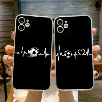 Для iPhone 13 PRO Чехол Для телефона Football Heart Beat Для iPhone 14 13 12 11 Pro 14 15 Plus 13 14 Pro MAX XR XS Прозрачные Чехлы