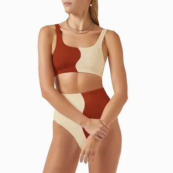 Европа и Соединенные Штаты Новый дизайн цветного купальника Sense of High Waist Split Bikini Suit 3085