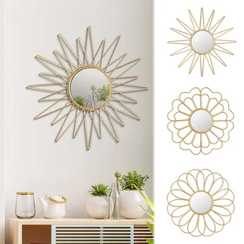 Европейский стиль, Золотой Солнечный цветок, Круглые зеркала, настенные украшения для гостиной, поделки для домашнего декора на стене