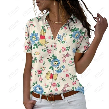 Женский модный топ с цветочным принтом, повседневная рубашка с коротким рукавом, элегантная рубашка, женское модное поло