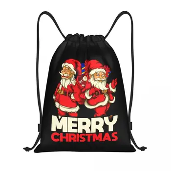 Изготовленный на заказ юмор Санта Клауса С Рождеством, сумка на шнурке для мужчин и женщин, легкий рюкзак для хранения в спортивном зале, с Праздниками