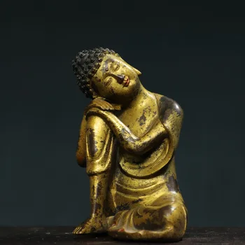 Коллекция Тибетского храма 6 дюймов, старая бронза, позолота, Медитация Спящего Будды, мышление Будды, Зал поклонения Амитабхе, городской дом