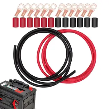 Комплект кабелей инвертора аккумулятора Соединительные кабели для положительных и отрицательных проводов аккумулятора с выступающими разъемами 3,3-футовые многожильные медные шнуры