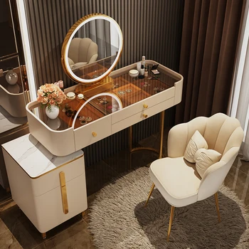 Легкий роскошный стеклянный комод, модный шкаф для хранения, встроенный стол, современная простая каменная панель, стол для макияжа в спальне