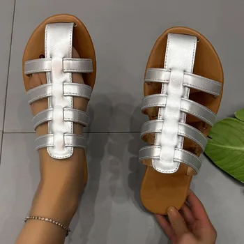 Летние Новые уличные тапочки Римская обувь 2024 Модные повседневные сандалии на плоской подошве Удобные пляжные тапочки для отдыха