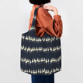 Милые темно-синие сумки-тоут для покупок для девочек в цветочек, многоразовые холщовые сумки для покупок через плечо, сумки для фотографий