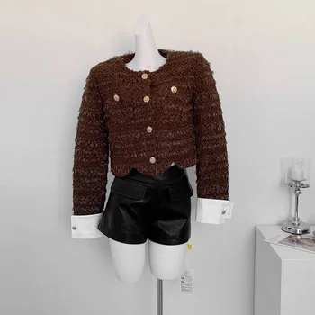 Модная куртка в стиле ретро 2023, осенне-зимняя женская одежда Design Sense, короткое пальто из твида во французском стиле для женщин