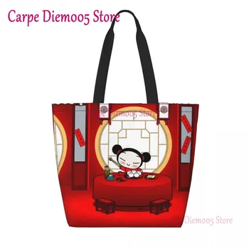 Модная сумка для покупок с анимационным принтом Pucca, многоразовая холщовая сумка для покупок с мультяшным аниме-сериалом на плечо