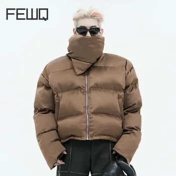 Мужская хлопчатобумажная куртка FEWQ с американским воротником-стойкой, Новый силуэт, короткие топы High Street 2023, однотонные Мужские топы 24X4243