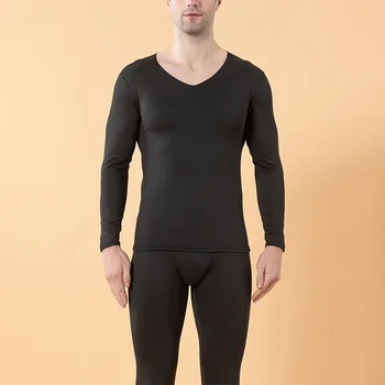 Мужское бесшовное термобелье, зимний термо-шерстяной топ, теплая длинная рубашка, однотонный пижамный комплект, домашняя одежда