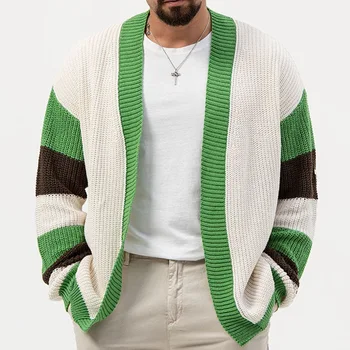 Мужской свитер Кардиган 2023 Осенне-зимняя мода Молодежный контраст цветов Свободное шерстяное пальто