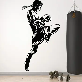 Наклейка для Тайского Бокса Muay Boxer Наклейки На Стены MMA Fight Наклейки на Стены для Спортзала Мальчиков Декор Комнаты Плакат Виниловая Съемная Фреска A509