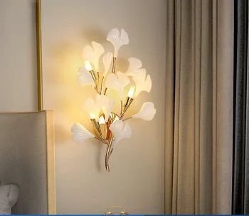 Настенный светильник Прикроватная лампа для спальни креативное искусство Лист Гинкго Фон для гостиной настенный светодиодный светильник Роскошные лампы для коридора