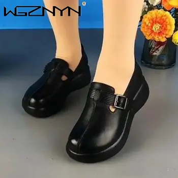 Новая этническая женская обувь в стиле ретро из натуральной искусственной кожи на платформе и танкетке, Летние Женские Мокасины для отдыха больших размеров, кроссовки, Дышащая обувь