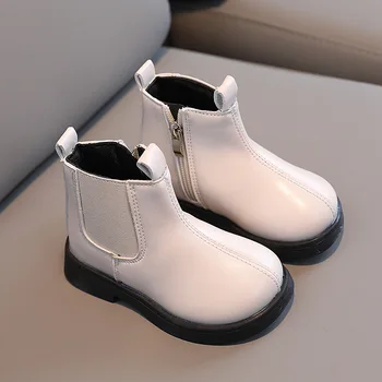 Новые модные детские ботинки для мальчиков в британском стиле, черно-бежевые ботинки, короткие ботинки для девочек, детские ботинки 