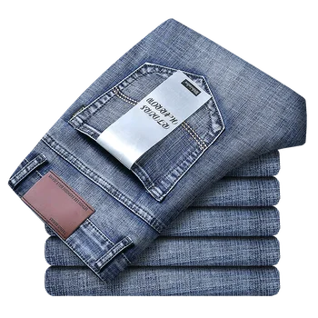 Новые мужские джинсы Весна осень Мужские Элегантные джинсы Мужские классические джинсы Деловые Модные Прямые обычные синие джинсовые брюки стрейч