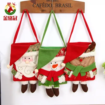 новый год, Рождество, Рождественская мода, хлопковая сумка Санта-Клауса на одно плечо, сумка для покупок, клетчатая льняная холщовая сумка большой вместимости