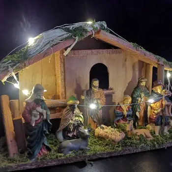 Новый Рождественский Вертепный набор Деревянный Рождественский дом Вертепная сцена со светодиодной подсветкой Рождественские наборы для рождественского христианского декора столешниц
