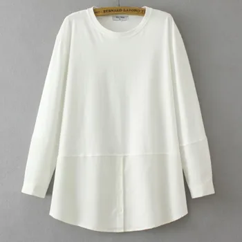 Осенняя женская одежда 2023 года, футболка большого размера, повседневная футболка с длинным рукавом, белый пуловер средней длины, топы E2 859