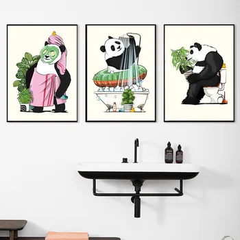 Пародийное животное гигантская панда абстрактные картины из рулонной бумаги для ванной комнаты, украшения дома, настенные художественные плакаты, картина на холсте