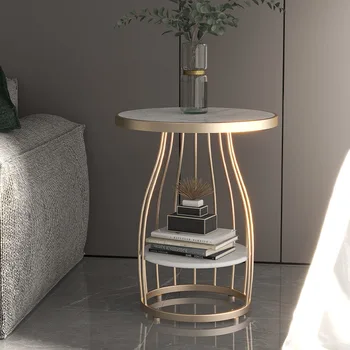Простая современная прикроватная тумбочка рядом с роскошным диваном Скандинавский круглый столик Диван для гостиной Маленький Чайный столик Двойной Угловой столик