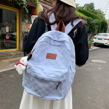 Простой Новый однотонный клетчатый школьный рюкзак для холостяков большой вместимости, Модный повседневный женский рюкзак из нейлоновой ткани на открытом воздухе