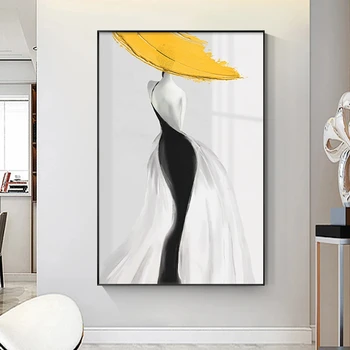 Сексуальные женщины Линейное искусство Печать плакатов на холсте ， Желтые Текстурные картины На стене Абстрактная Минималистичная Декоративная живопись Декор гостиной