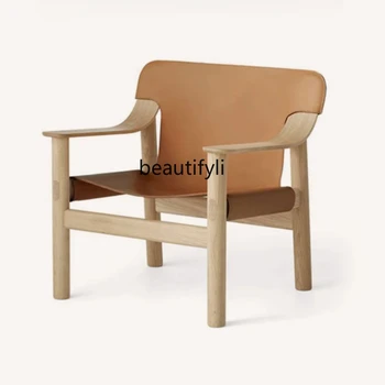 Скандинавское деревянное кресло для отдыха, Дизайнерское седло, кожаное кресло в стиле античности, Бесшумное кресло для ночлега и завтрака, туалетный столик