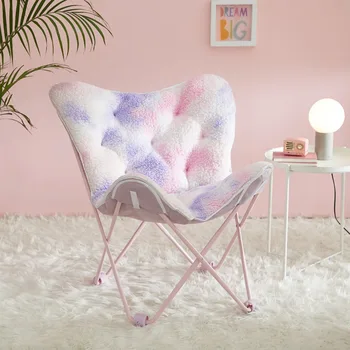 Складной стул-бабочка с принтом Justice Super Soft Sherpa с голографической отделкой, розовый